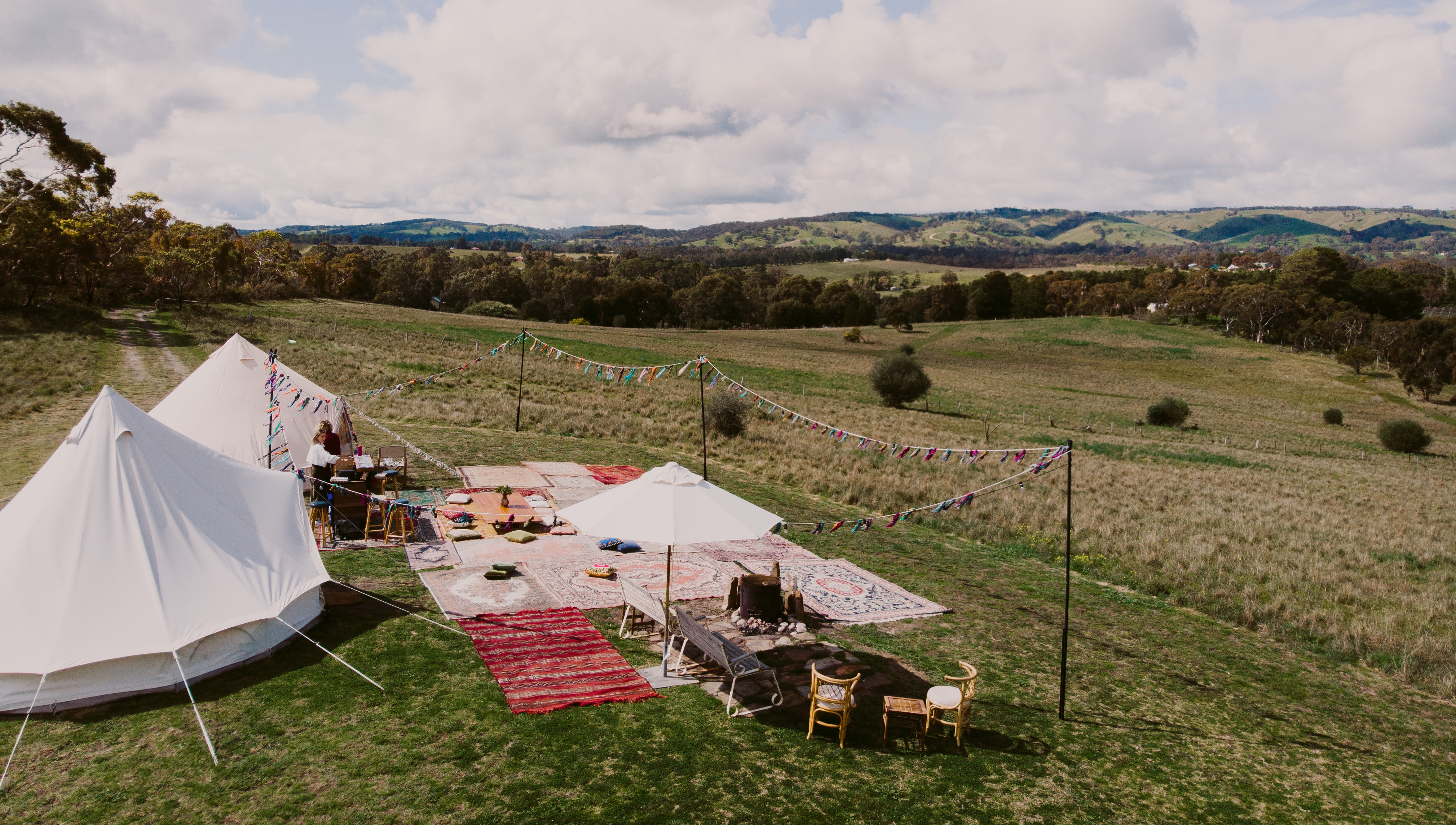 Tent on a Hill, Blewitt Springs, Fleurieu Peninsula, Unique Event Space suitable for open air dinners, tipis and ceremonies, receptions and glamping.