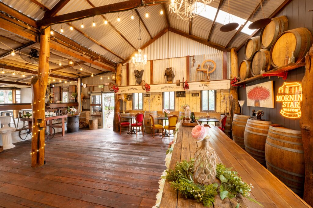 Morning Star is a charming private property just minutes from Mount Barker in the lush Adelaide Hills, with formal gardens, Bluestone courtyard and rustic Barn reception space available for weddings and private events.