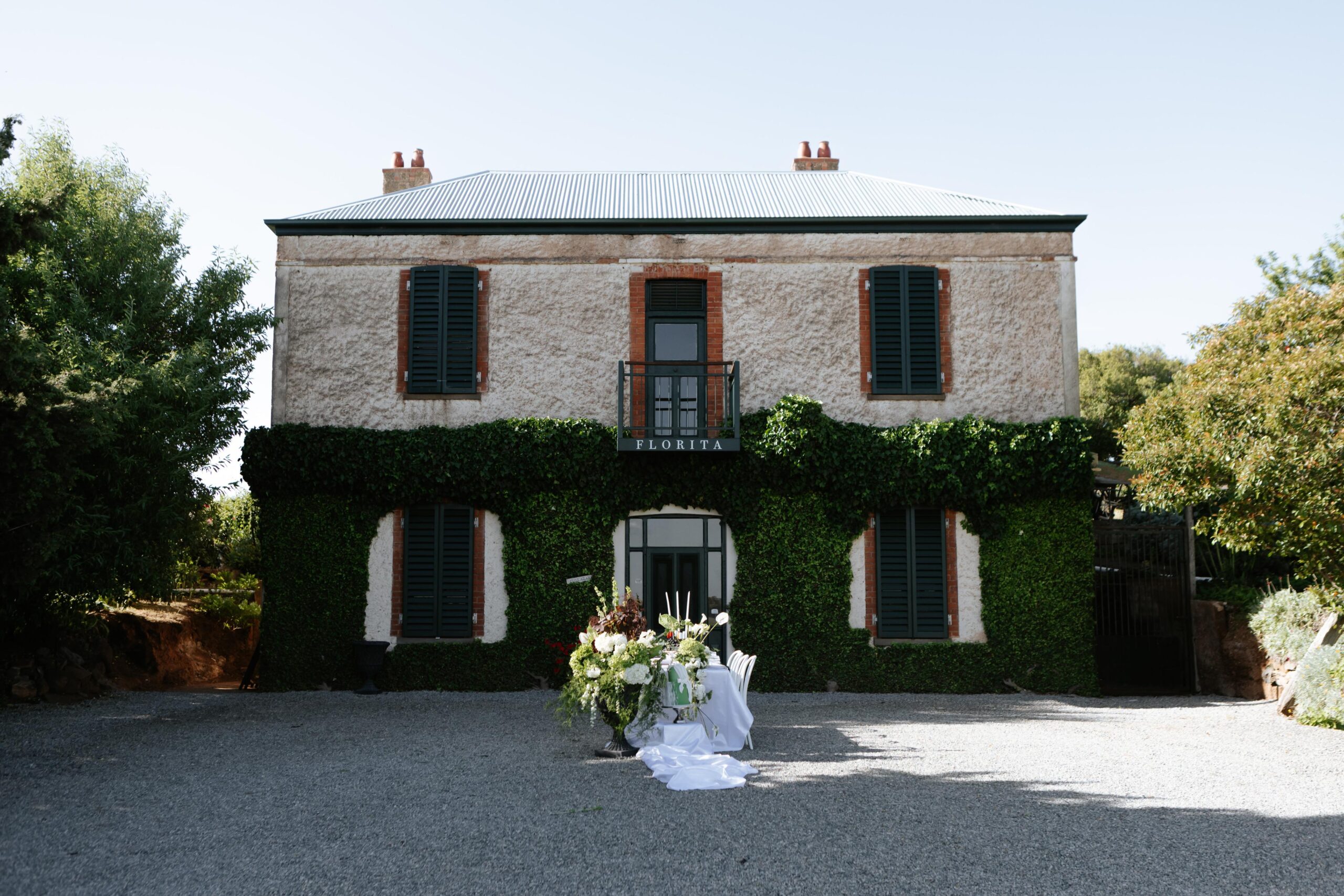 The Grounds of Florita is a historic vineyard wedding venue by Jim Barry Wines in the Clare Valley offering homestead charm, lush open gardens for up to 200 guests, premium wines & inclusive accommodation for the couple.